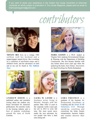 contributors page to tiny house magazine