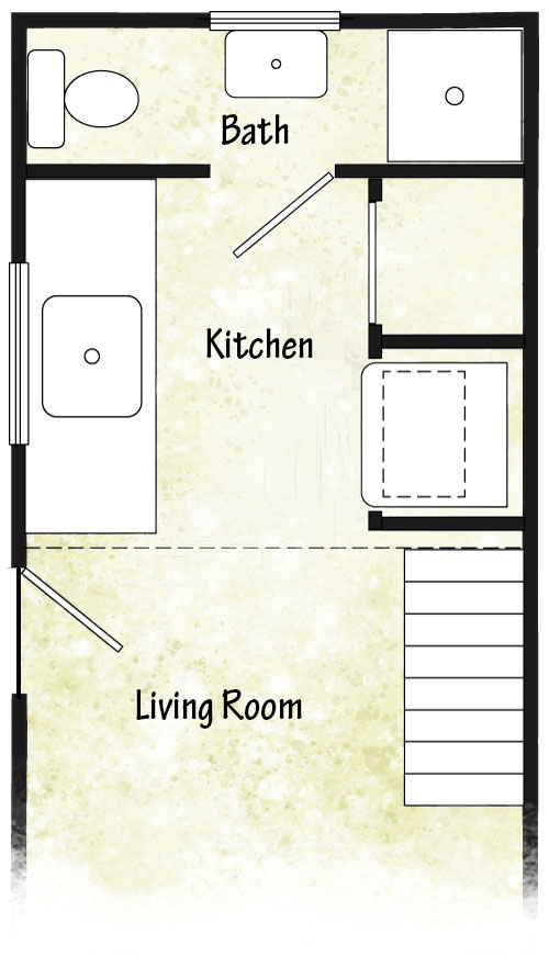 This simple tiny house kitchen floorplan provides everything you need for a functional kitchen.