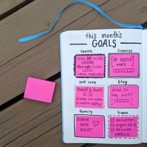 monthly goals with post it notes design spread