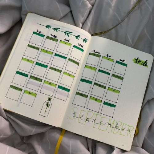 monthly planning view plants for bullet journal