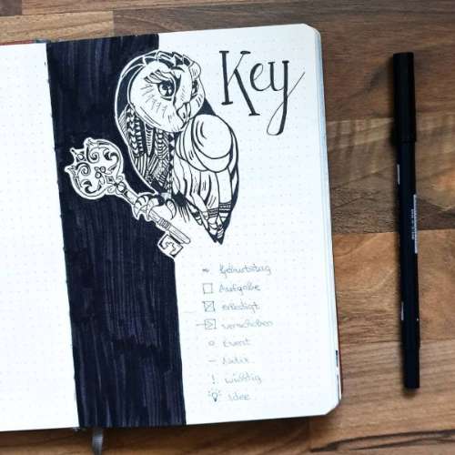 owl key page for a bullet journal
