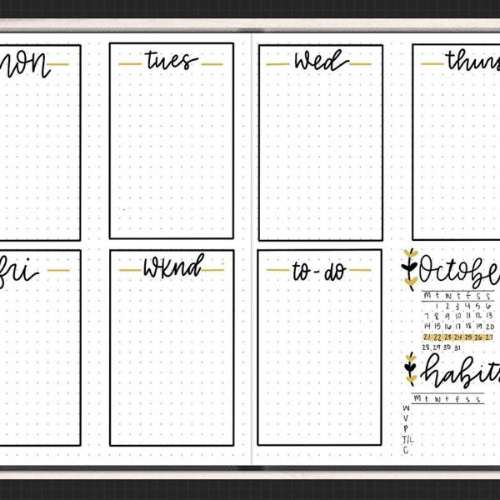 simple box weekly spread with mini calendar