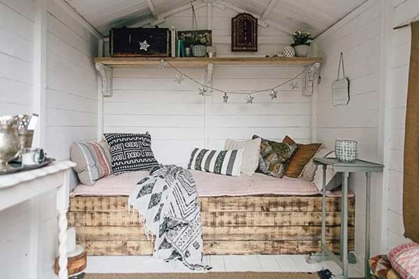tiny bedroom in a shed