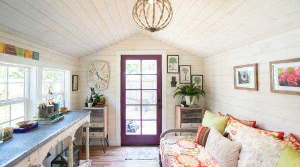guest room and office space in a shed