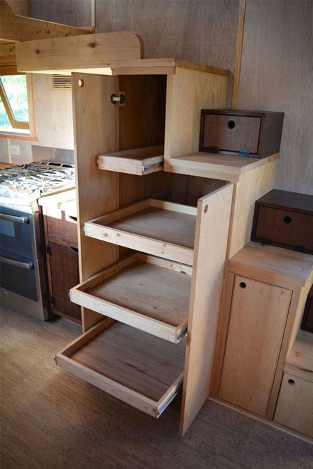 pull out shelves on tiny house stairs