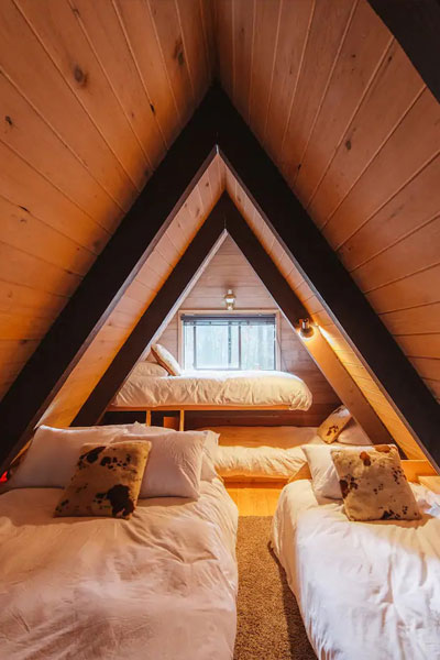 Another shot of this A-frame loft that sleeps a family of four or five comfortably.