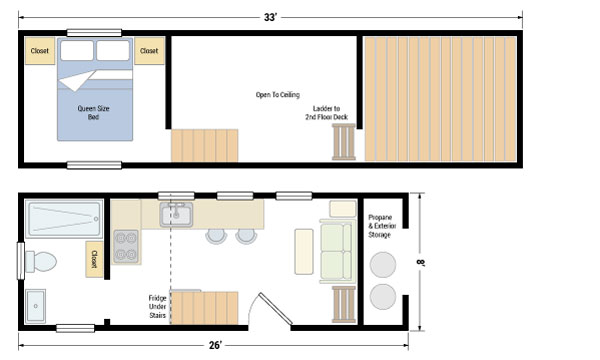 Gooseneck Tiny House Floorplans for 34-Foot trailer