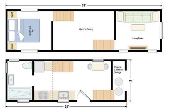 Tiny House Floorplans for 34-Foot gooseneck trailer