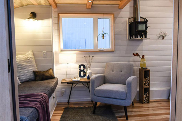 built in bench and chair tiny house