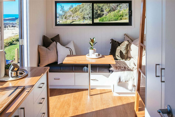 tiny house built in seating with table