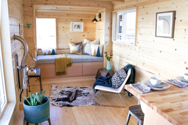 tiny home living room built in seating