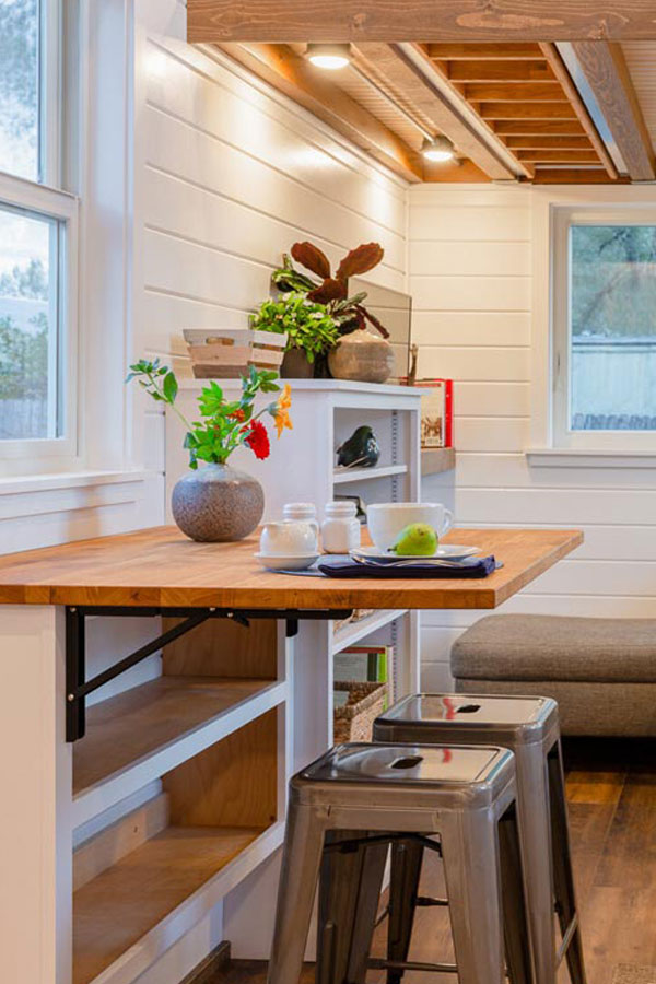 tiny house dining area with stools