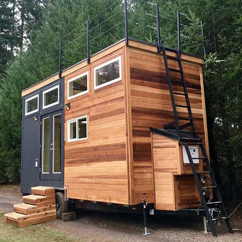 contemporary tiny house with deck