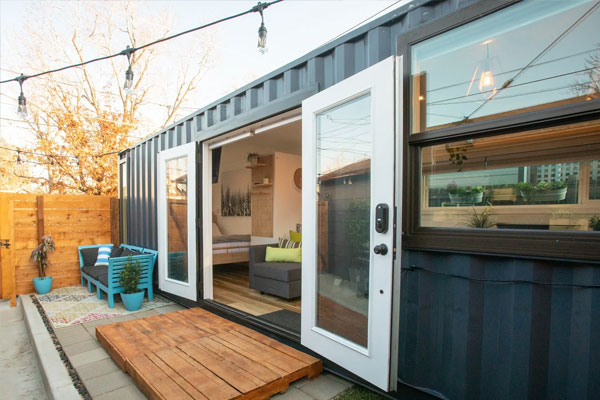 french doors on container home