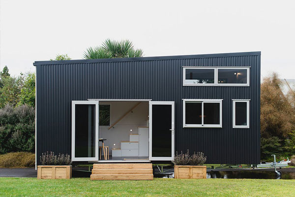 tiny house with modern french doors