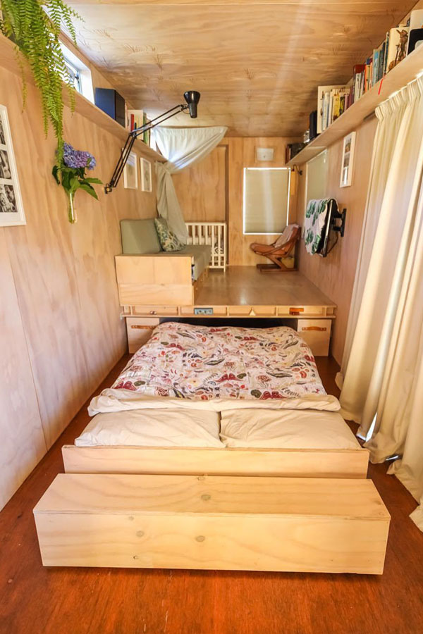 bedroom storage in tiny house