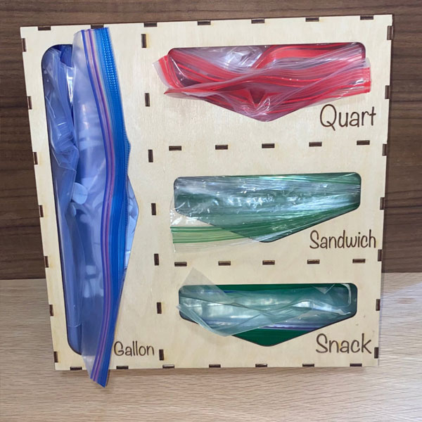 custom storage solution using colored baggies