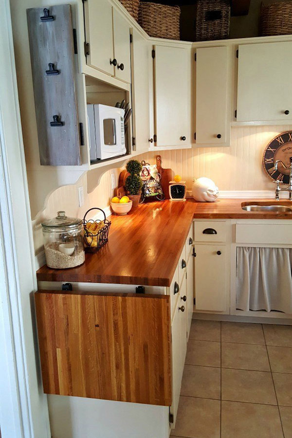 fold down countertop in tiny house kitchen