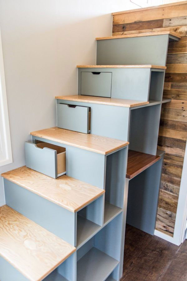 storage under stairs in tiny home