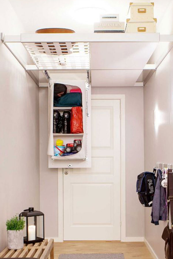 tiny house hidden ceiling storage space