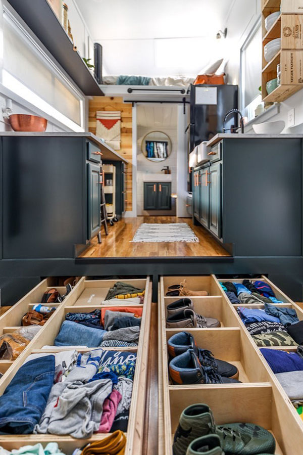under floor storage in a tiny house