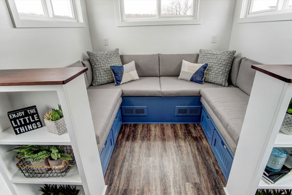 built in bench seating tiny home