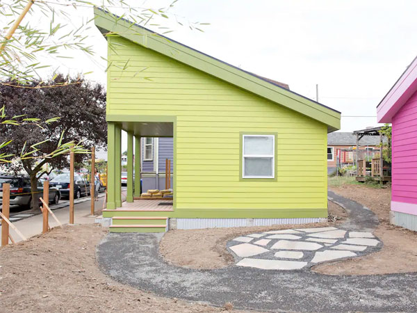 green tiny house for rent in portland oregon