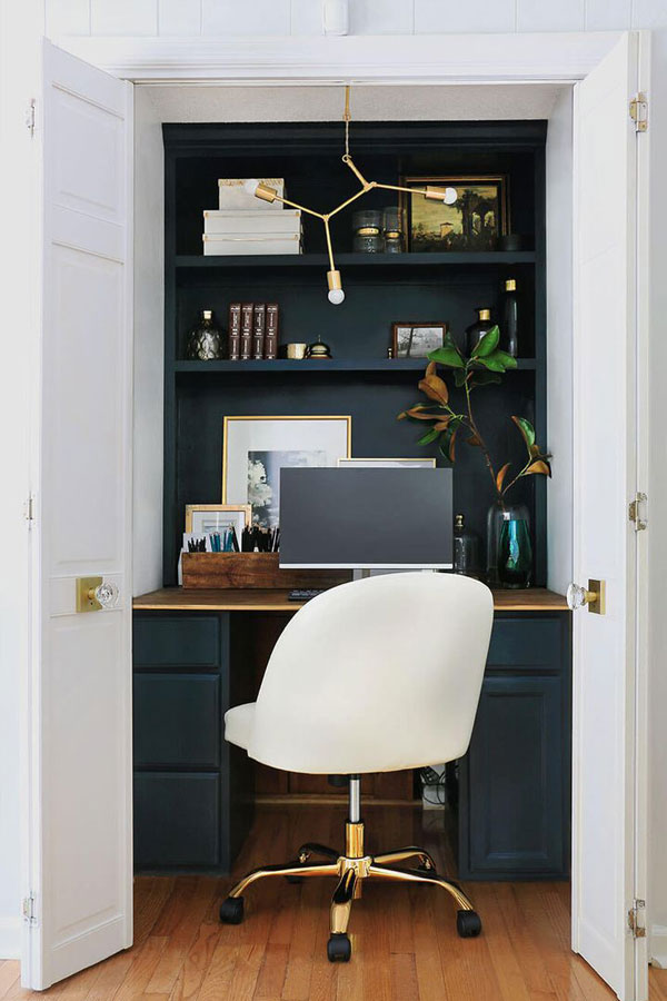 office set in tiny home closet