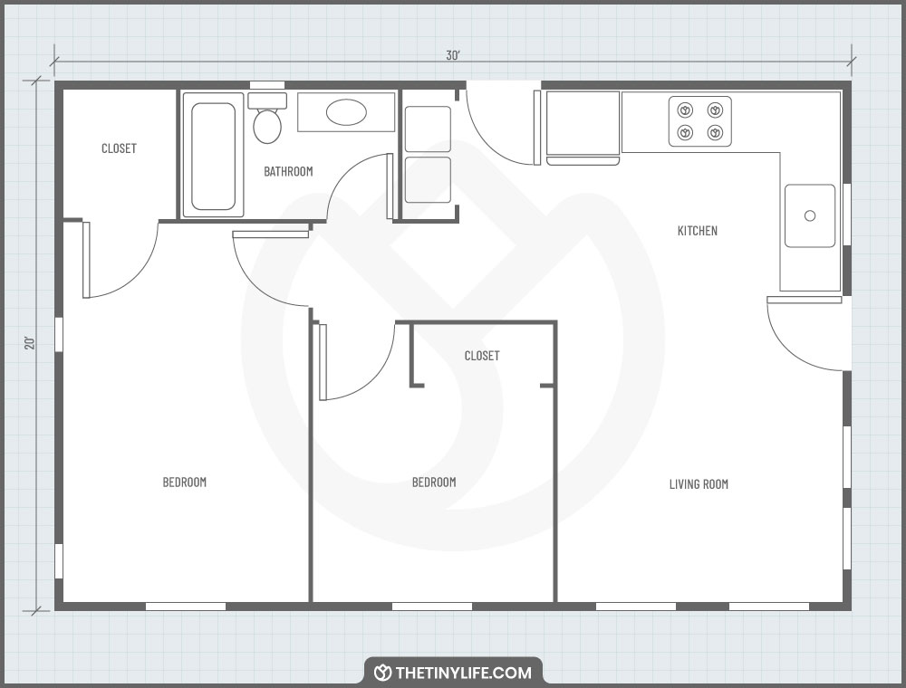 barndominium floorplan with 2 bedrooms