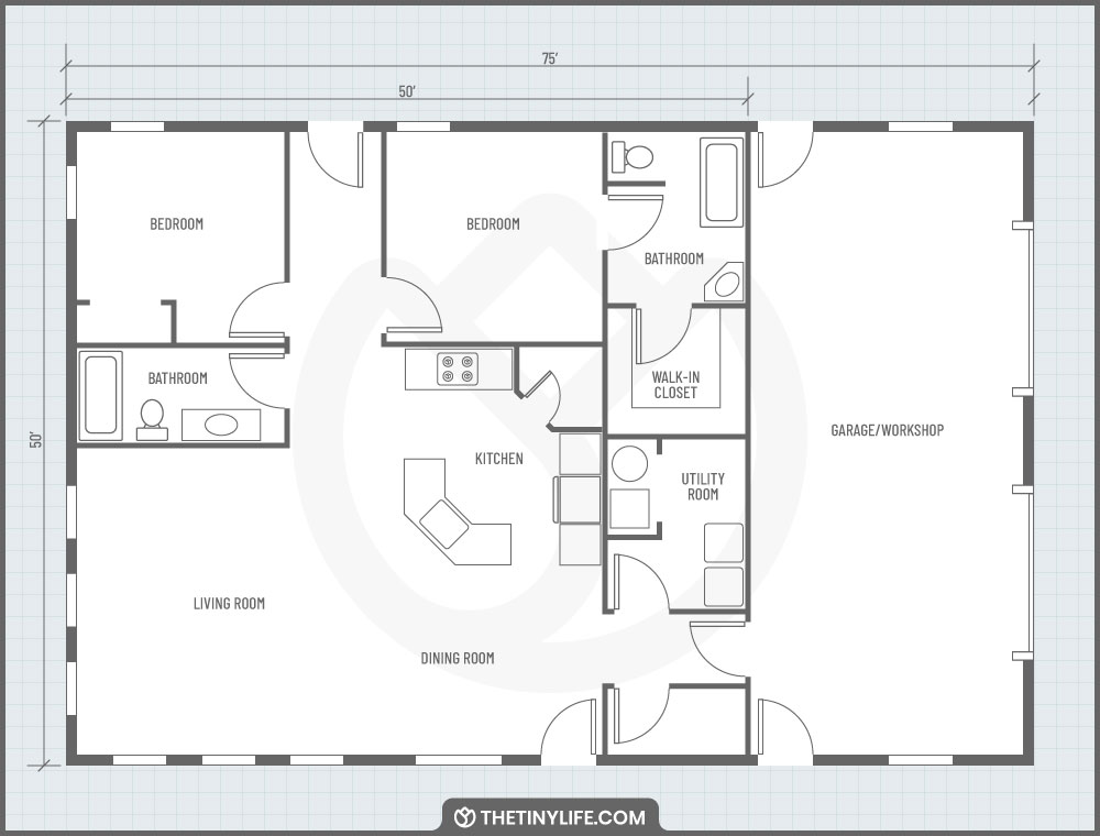 2 bedroom barndominium floorplan layout