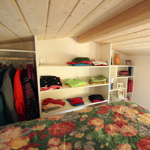 closet storage in tiny home loft