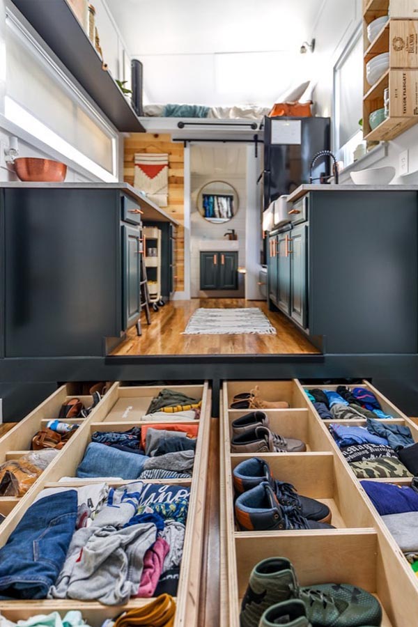 tiny house bedroom with closets