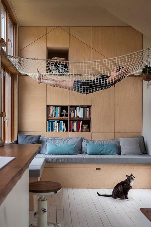 modern tiny house with hammock