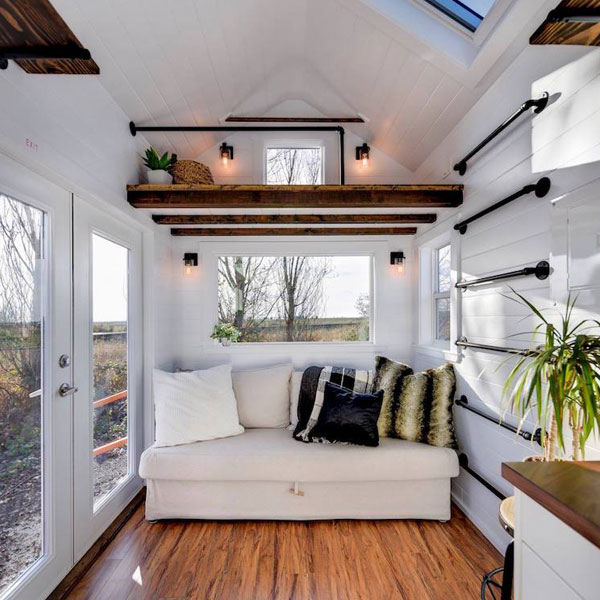 one story tiny house with loft for storage