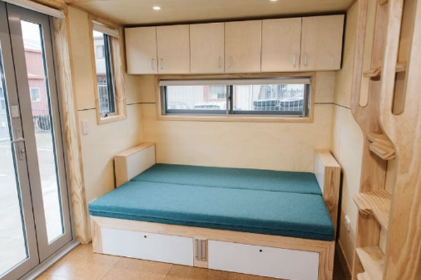 murphy bed in tiny house first floor