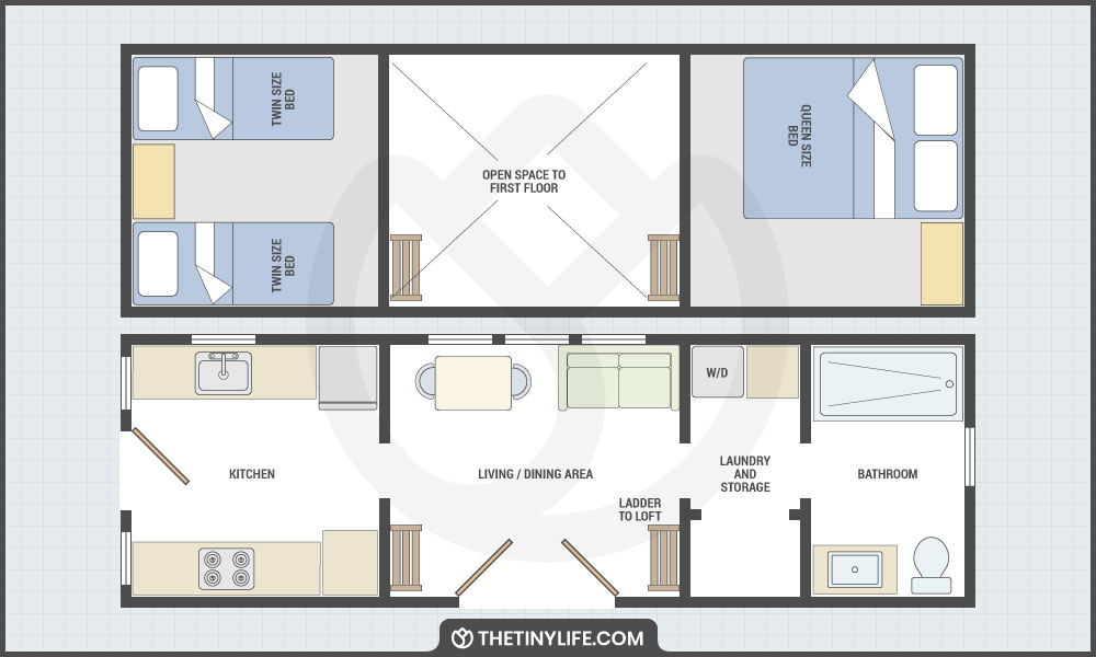 Two Loft Bedroom Tiny House Floorplan