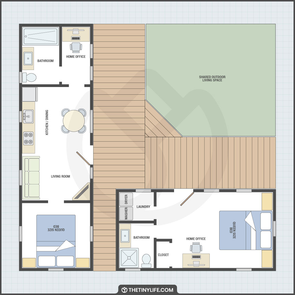 two tiny house floorplan with offices