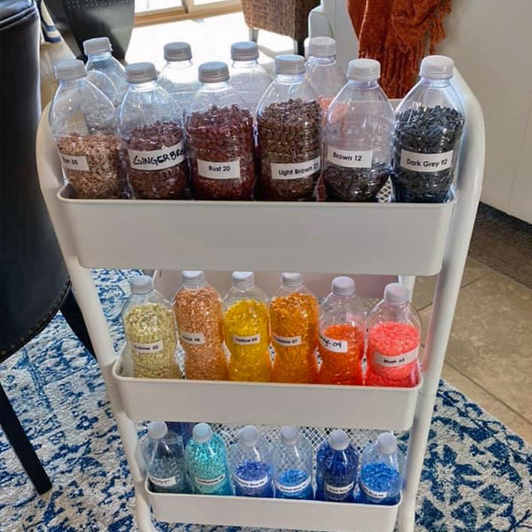 organizing beads by colors in bottles