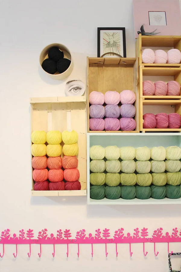 organizing yarn in boxes