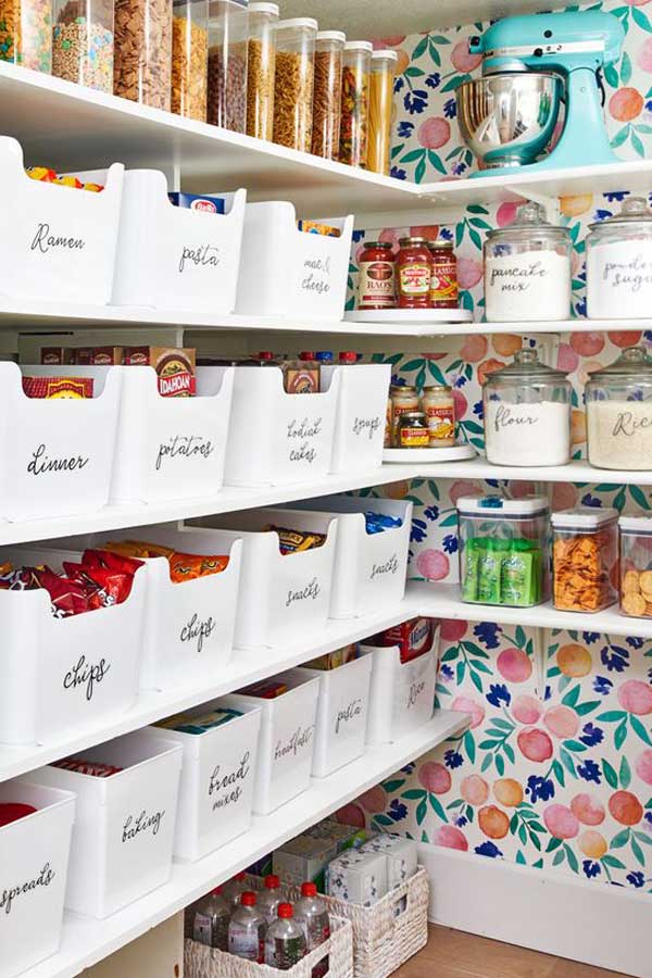 organize pantry items with bins