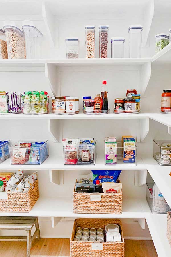 use bins to organize pantry items