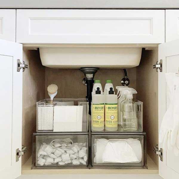 use plastic drawers under kitchen cabinets