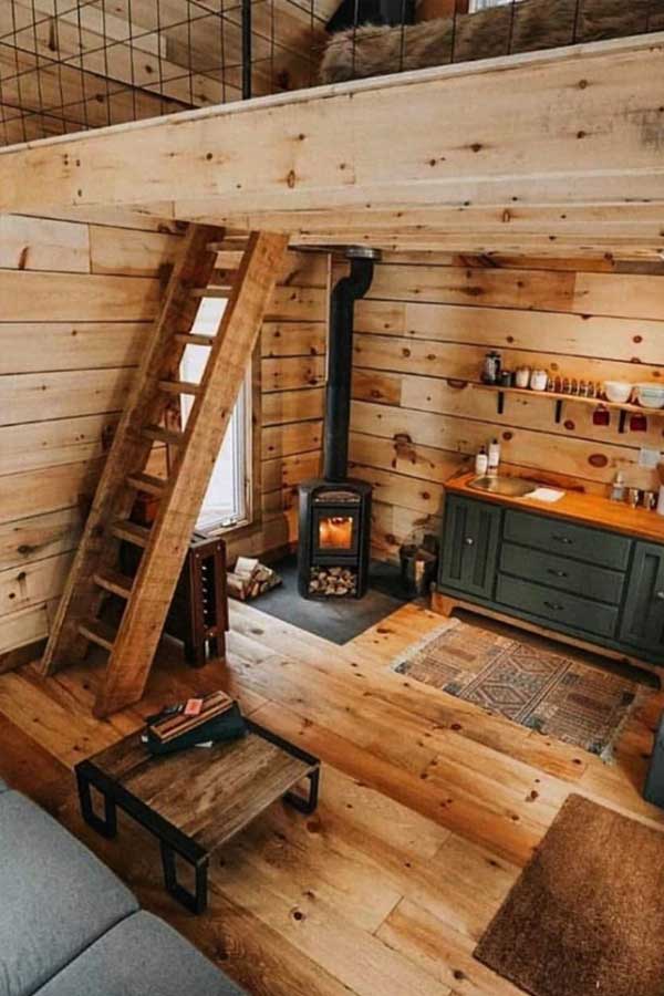 rustic style simple tiny house interior