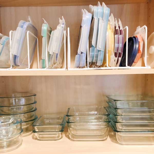use shelf divider for organizing lids