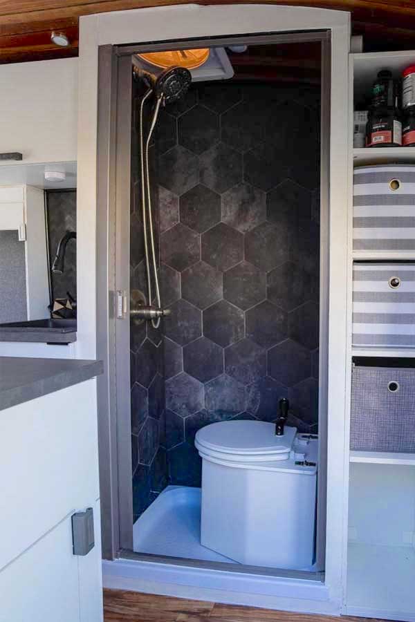 modern style tiny home wet bath