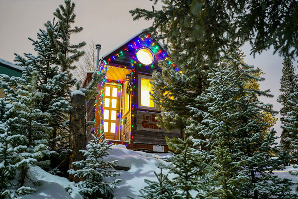 christmas lights on a tiny house