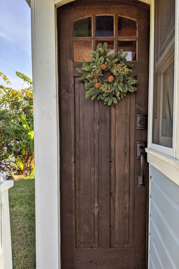christmas wreath on a tiny house