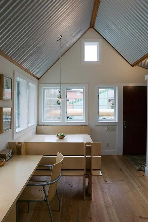 corrugated metal ceiling tiny house design