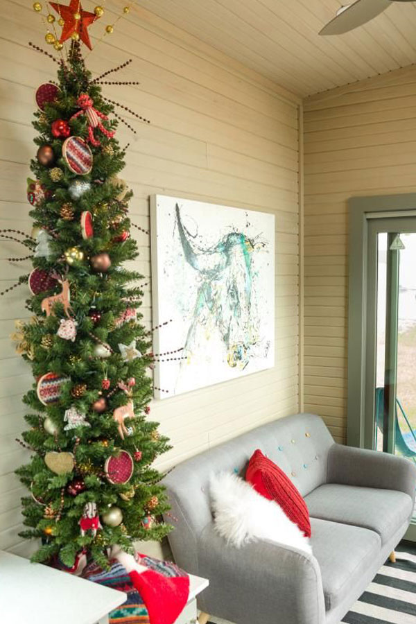 pencil christmas tree in a tiny house