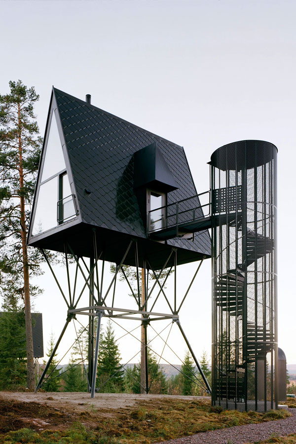 tiny house aframe on stilts with view